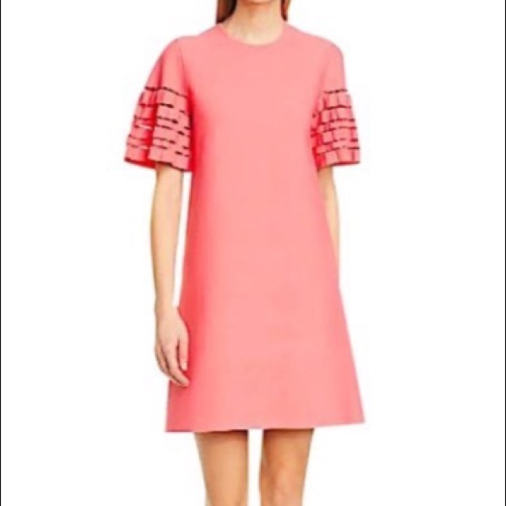 Lela Rose Poeny Pleated Sleeve Shift Cocktail Dress short sleeve